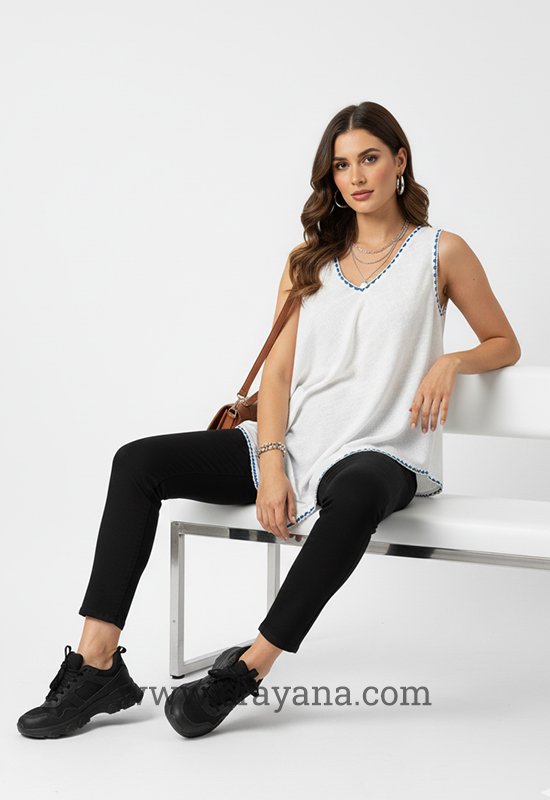 Crochet-Trim White Linen Top
