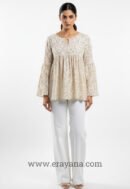 Cream & Brown Floral Peplum Top
