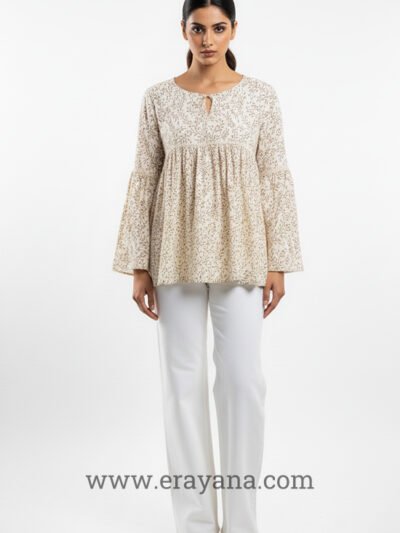 Cream & Brown Floral Peplum Top