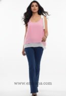 Pink & White Shoulder-Bow Georgette Top
