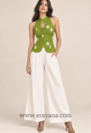 Green Halter Keyhole Jute Uppada Silk Top