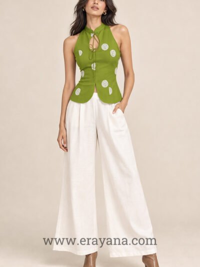 Green Halter Keyhole Jute Uppada Silk Top
