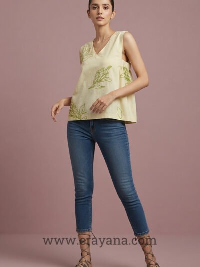 Kora Cotton Resham Embroidered Sleeveless Top