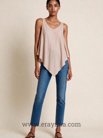 Beige Linen Sleeveless Long Top