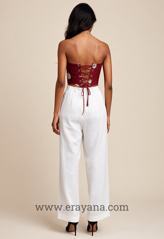 Sleeveless Maroon Jute Uppada Silk Corset with Center Lace Patch - Image 4