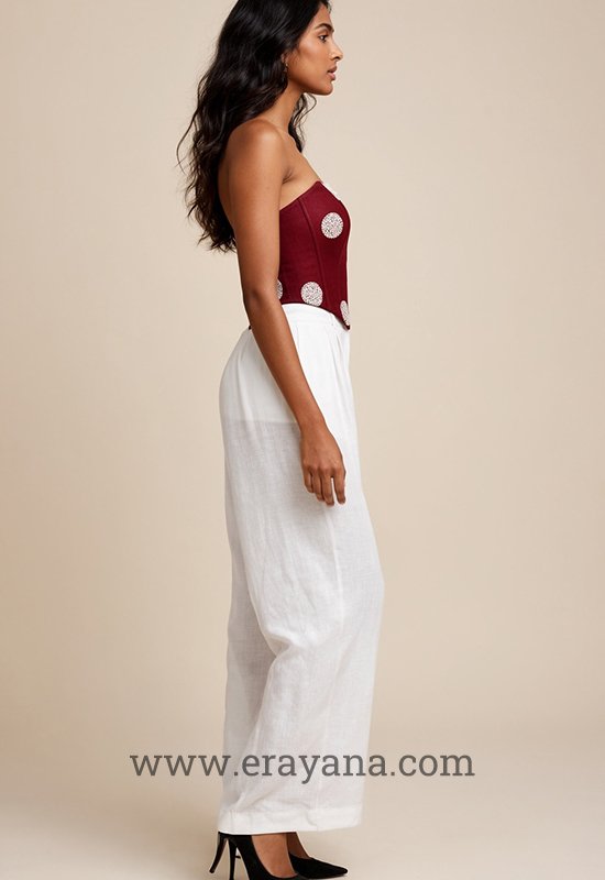 Sleeveless Maroon Jute Uppada Silk Corset with Center Lace Patch - Image 3