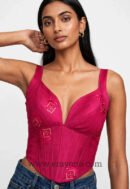 Magenta Sequin V-Neck Basque Corset
