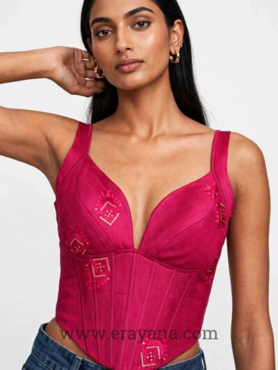 Magenta Sequin V-Neck Basque Corset
