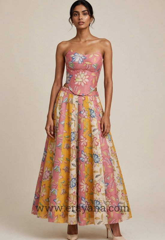 Strapless Light Pink Floral Cotton Corset - Image 5