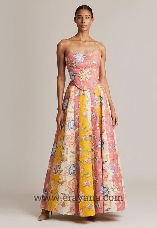 Strapless Light Pink Floral Cotton Corset - Image 4