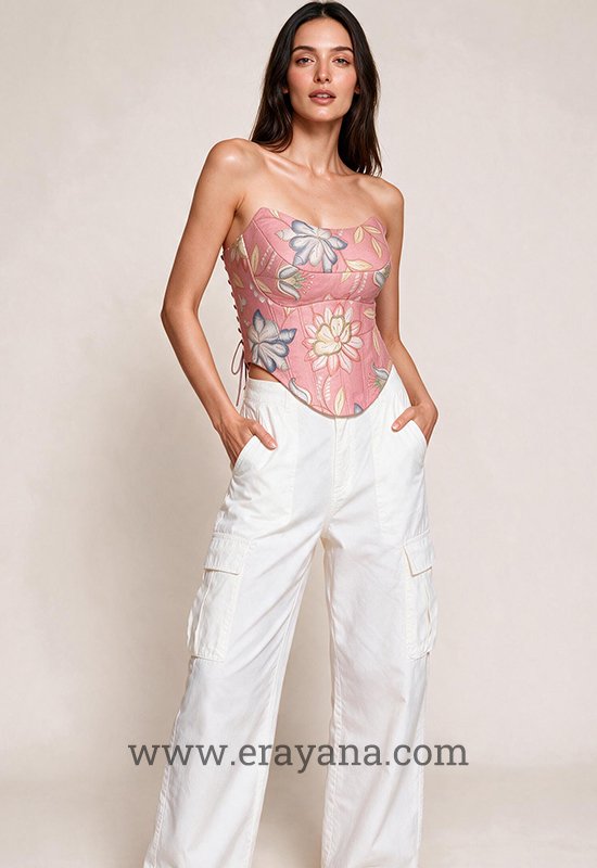 Strapless Light Pink Floral Cotton Corset - Image 2