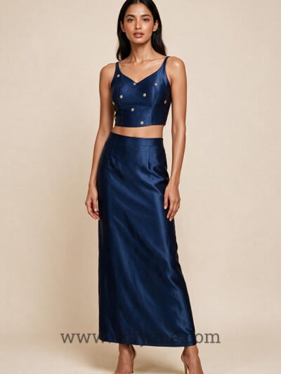 Royal Blue Silk Brocade V-Neck Corset