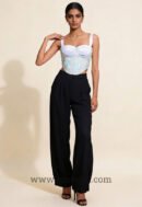 Off-White Chanderi Corset Top with 3D Soft Mint Green Floral Applique