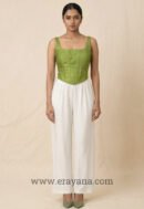 Olive Green Jute Silk Uppada Lace-Up Corset Top