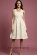 Natural Off-White Kora Cotton Line-Embroidered Fit & Flare Dress