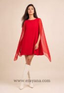 Crimson  Dramatic Cape Sleeve Mini Dress