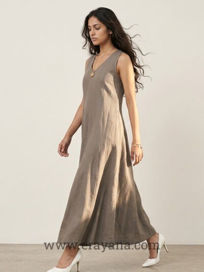 Grey Paneled V-Neck Belted Midi Dress