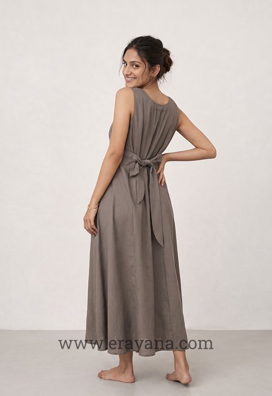 Grey Paneled V-Neck Belted Midi Dress - Image 2