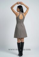 Grey Asymmetric Overlap Halter Keyhole Mini Dress