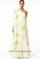 Green Resham Embroidered One-Shoulder Kora Cotton Maxi Dress