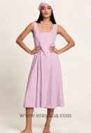 Pink Linen Paneled Midi Dress & Cropped Jacket Co-Ord Set