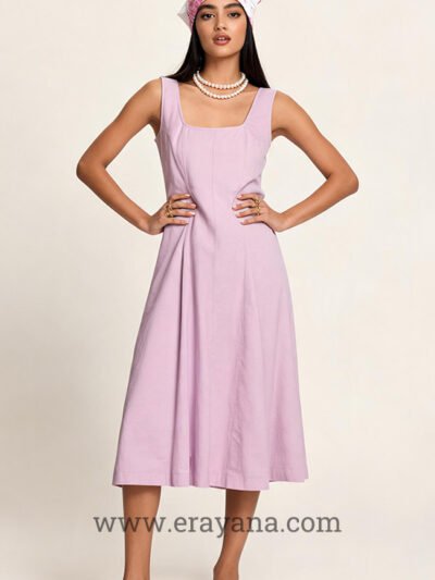 Pink Linen Paneled Midi Dress & Cropped Jacket Co-Ord Set