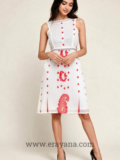 White Chanderi Lace Accent Mini Dress
