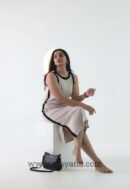 Amrani Contrast Border Slit Midi Dress