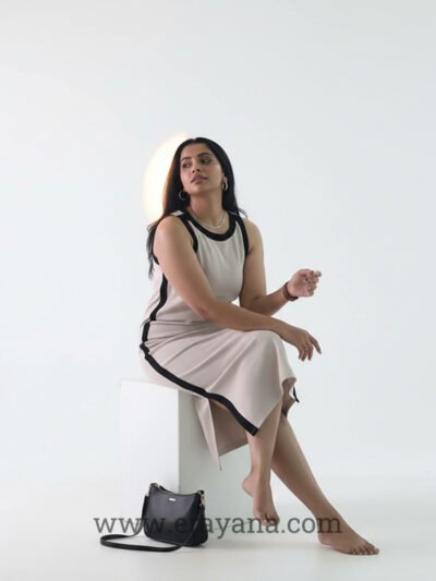 Amrani Contrast Border Slit Midi Dress