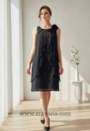 Noir Florale Coat-Neck Georgette Dress
