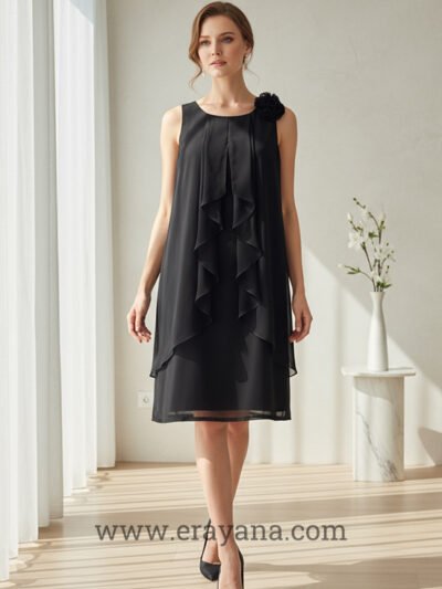 Noir Florale Coat-Neck Georgette Dress