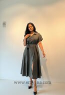 Aurea Belted Bottle Green Coat Dress