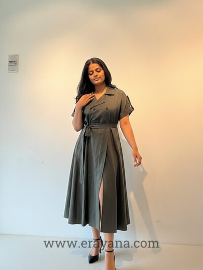 Aurea Belted Bottle Green Coat Dress