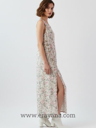 Light Cream Double-Slit Sleeveless Dress