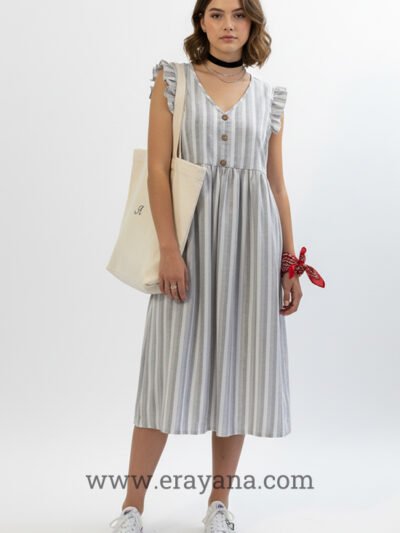 Elin Striped Linen-Cotton Midi Dress