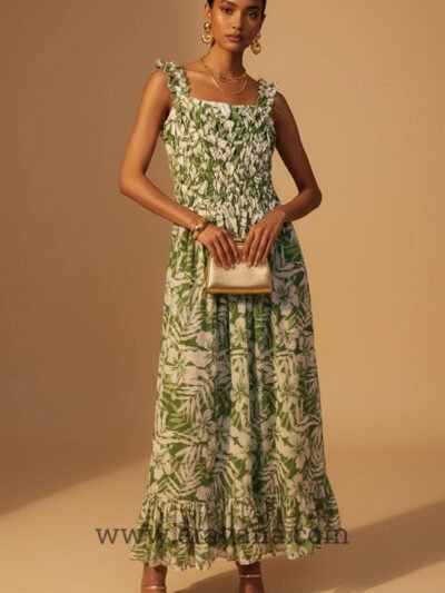 Sylvie Smocked Forest Floral Cotton Maxi Dress