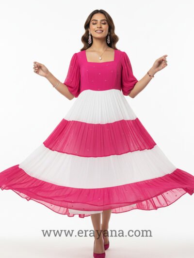 Amara Gold Butti Tiered Chiffon Maxi Dress