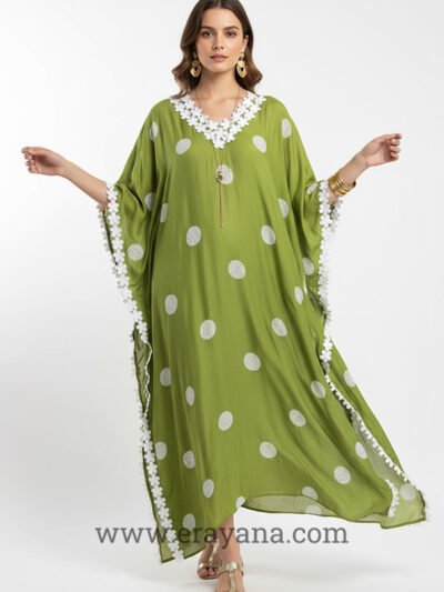 Embroidered Jute Silk Floral Lace Kaftan